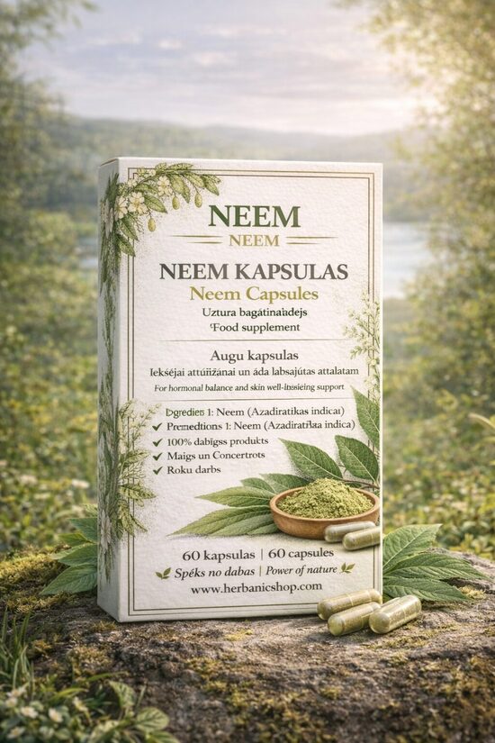  NEEM ATBALSTS ORGANISMA ATTĪRĪŠANAI UN ĀDAS LABSAJŪTAI -  KAPSULAS 60GB